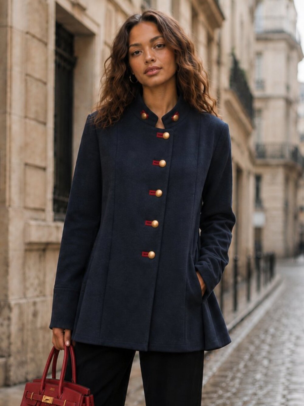 HAUTE COUTURE PARIS Charcoal Tunic Jacket M Swing Knit Military Regal Boho Top